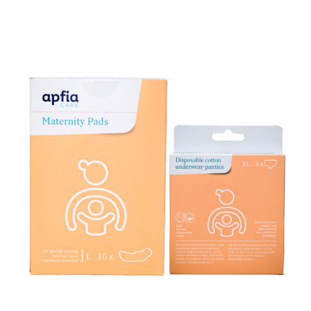 Ingrijire Mama  - Kit: tampoane postnatale L x10buc, chiloti din bumbac de unica folosinta XL x3buc, Apfia Care
