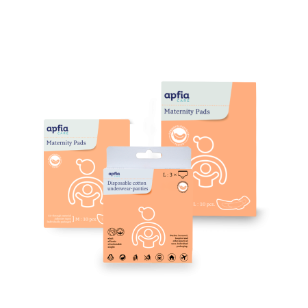 Ingrijire Mama  - Kit: tampoane postnatale L x10buc, tampoane postnatale M x10buc, chiloti din bumbac de unica folosinta L x3buc, Apfia Care