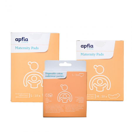Kituri - Kit: tampoane postnatale L x10buc, tampoane postnatale M x10buc, chiloti din bumbac de unica folosinta L x3buc, Apfia Care