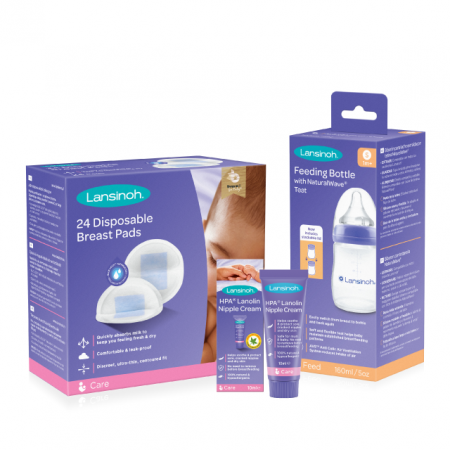 Alaptare - Kit: HPA lanolin x10ml, tampoane pentru san x24buc, biberon cu tetina NaturalWave® x1buc