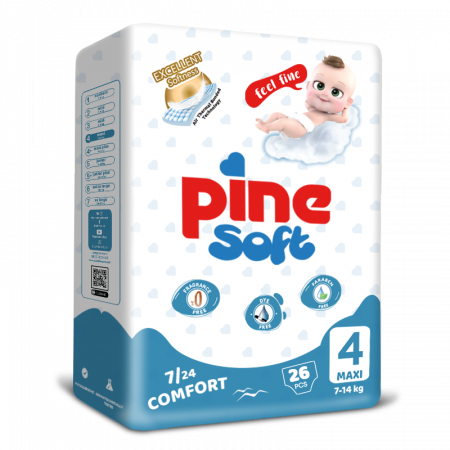 Ingrijire Bebe - Scutece pentru bebeluși Pine Soft - Pachet Eco - Pine Maxi 7-14 kg x 26 buc