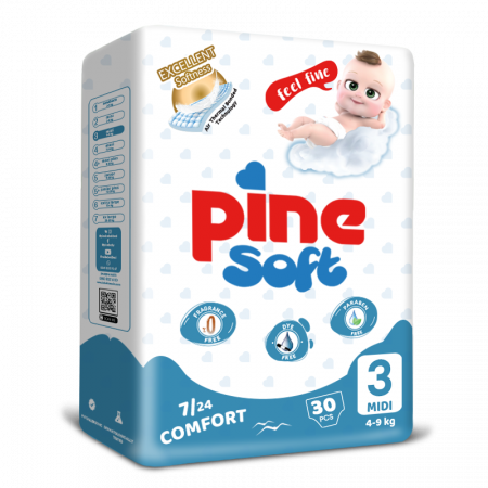 Ingrijire Bebe - Scutece pentru bebeluși Pine Soft - Pachet Eco - Pine Midi 4-9 kg x 30 buc