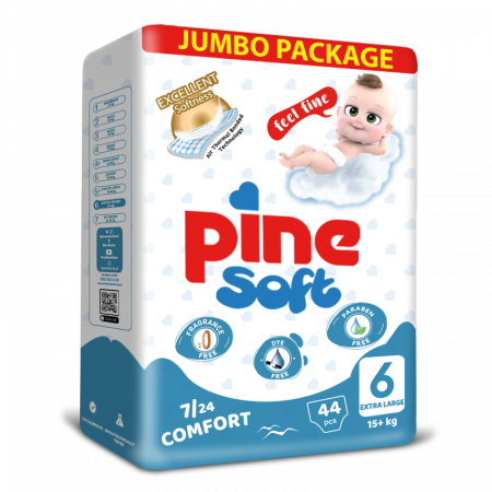 Pine Soft - Scutece pentru bebeluși Pine Soft - Pachet Jumbo - Pine Extra Large +15 kg x 44 buc