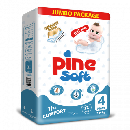 Pine Soft - Scutece pentru bebeluși Pine Soft - Pachet Jumbo - Pine Maxi 7-14 kg x 72 buc