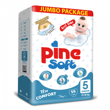 Pine Soft - Scutece pentru bebeluși Pine Soft - Pachet Jumbo - Pine Junior 11-18 kg x 56 buc