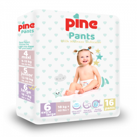 Scutece chilotei - Scutece tip chilot pentru bebeluși Pine Pants - Pachet Eco - Pine Extra Large +18 kg x 16 buc