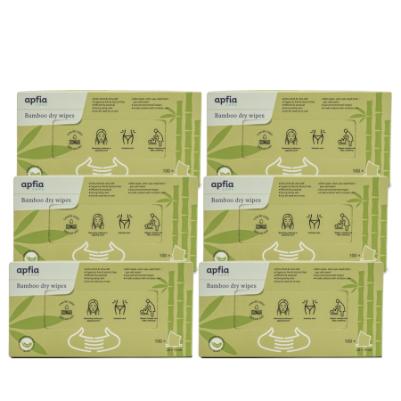 APFIA CARE - Servetele uscate din bambus hipoalergenice & biodegradabile 6 x 100 buc