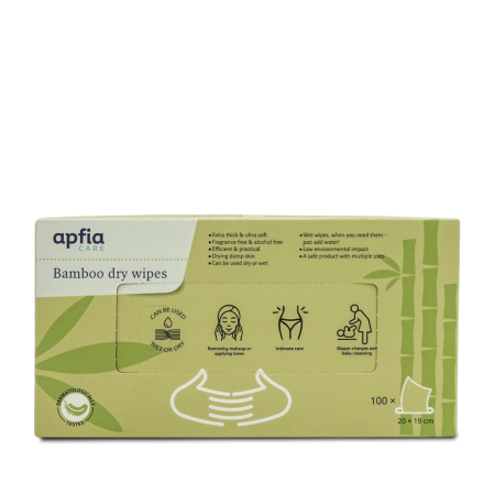 APFIA CARE - Servetele uscate din bambus hipoalergenice & biodegradabile x 100 buc