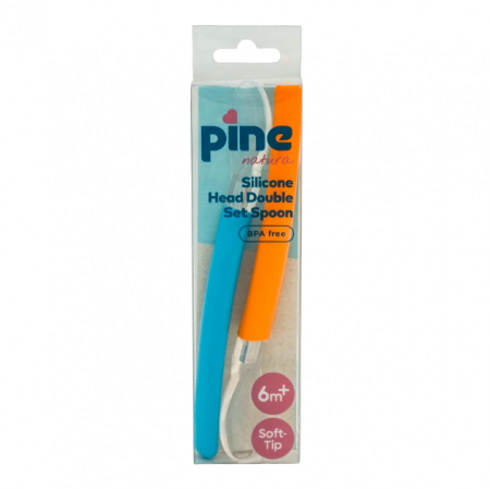 Hranire - Set Lingurite cu cap din silicon, Albastru & Portocaliu Pine Natura x 2 buc