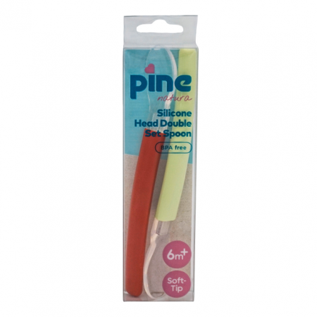 Hranire - Set Lingurite cu cap din silicon, Rosu & Verde Pine Natura x 2 buc