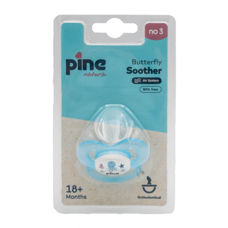 Hranire - Suzeta tip fluture, Albastru, model Caracatita, nr. 3, Pine Natura x 1 buc