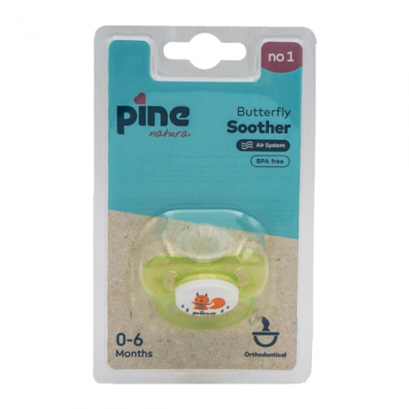 Suzete - Suzeta tip fluture, Verde, model Veverita, nr. 1, Pine Natura x 1 buc
