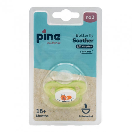 Hranire - Suzeta tip fluture, Verde, model Veverita, nr. 3, Pine Natura x 1 buc