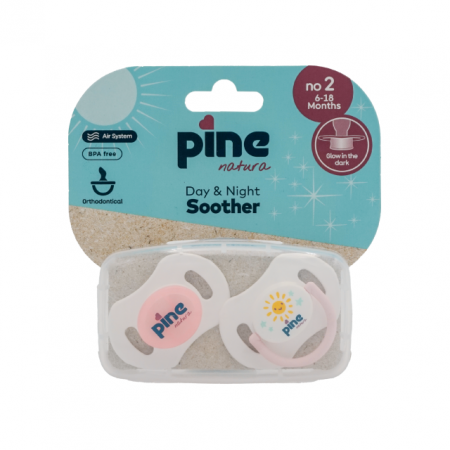 Hranire - Suzeta tip fluture, Zi & Noapte, Roz, nr. 2 cu caseta, Pine Natura x 2 buc