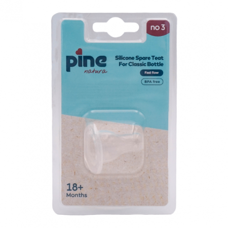 Hranire - Tetina din silicon cu flux rapid (F), nr. 3, 18 luni+ Pine Natura x 1 buc