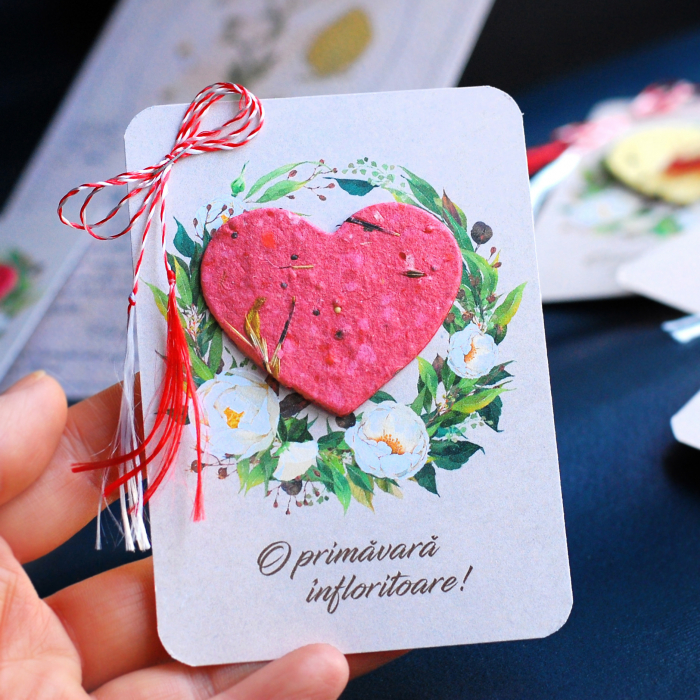 Martisor inima hartie plantabila cu seminte si petale de flori [5]