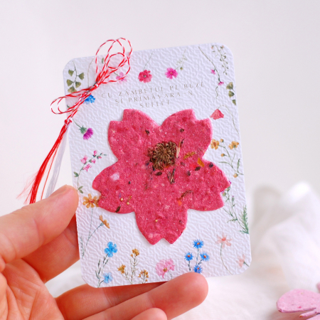Martisoare - Martisor lalea hartie plantabila cu seminte si petale de flori