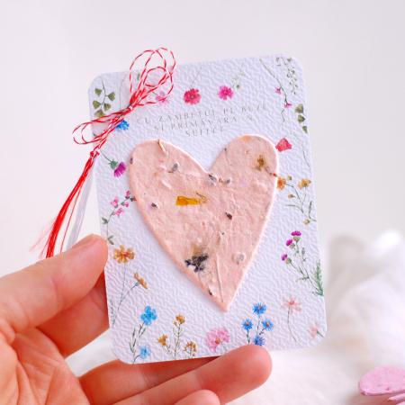 Martisor lalea hartie plantabila cu seminte si petale de flori