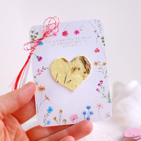 Martisor lalea hartie plantabila cu seminte si petale de flori