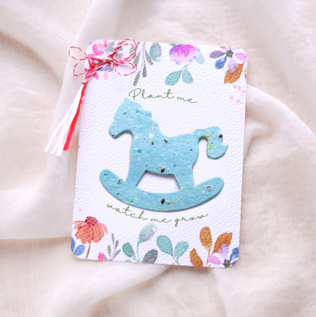 Martisor căluț din hârtie plantabila cu  insertii de semințe și petale de flori [1]