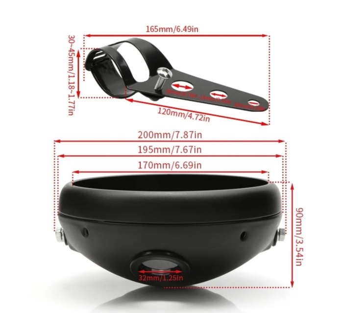 Carcasa far 7 inch moto metalic chopper bobber cafe racer [2]
