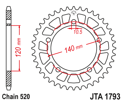 Foaie spate ALU JT JTA 1793-46BLK 46T, 520 Negru [2]