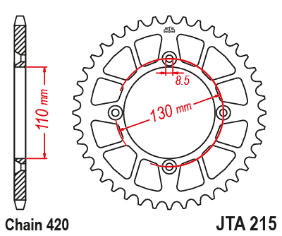 Foaie spate ALU JT JTA 215-48RED 48T, 420 Rosu [2]
