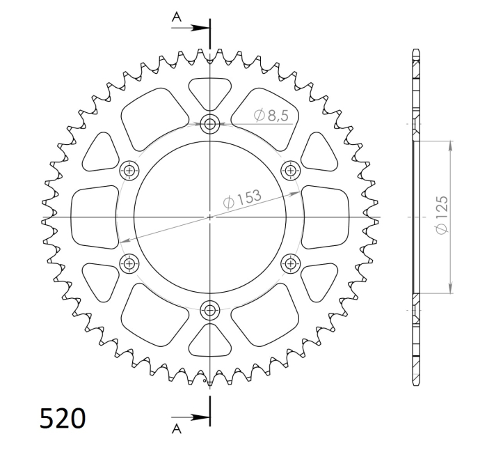 Rear ALU sprocket SUPERSPROX Negru 48T, 520 [2]