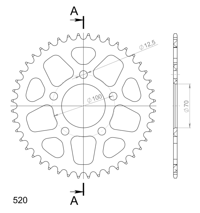 Foaie spate ALU SUPERSPROX Negru 44T, 520 [2]