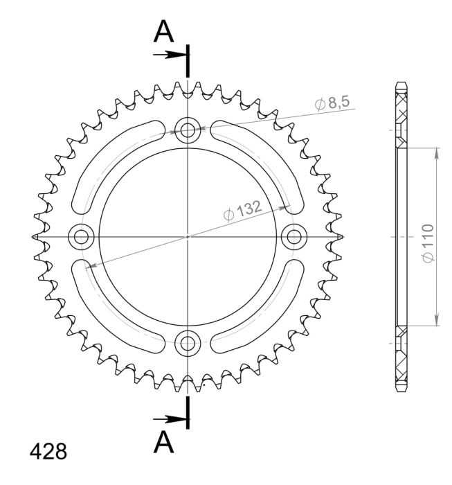 Rear ALU sprocket SUPERSPROX portocaliu 46T, 428 [2]