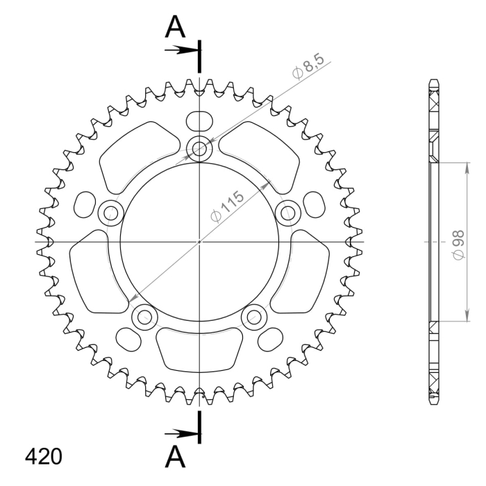 Rear ALU sprocket SUPERSPROX portocaliu 48T, 420 [2]