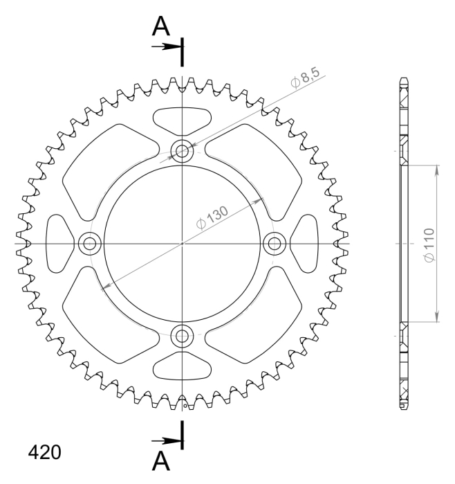 Rear ALU sprocket SUPERSPROX Rosu 56T, 420 [2]