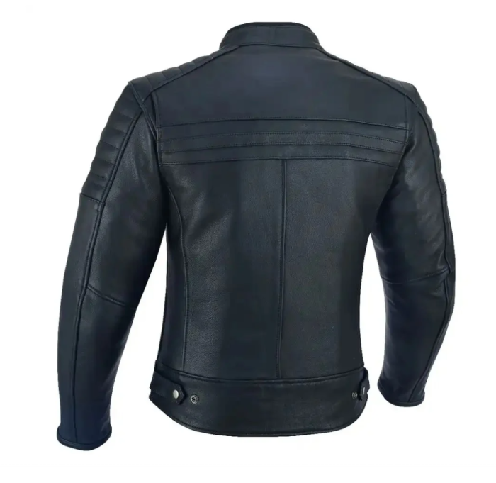 Geaca moto din piele naturala SM Racewear Curtis - Barbati - Protectii CE - Captuseala detasabila - Negru [5]
