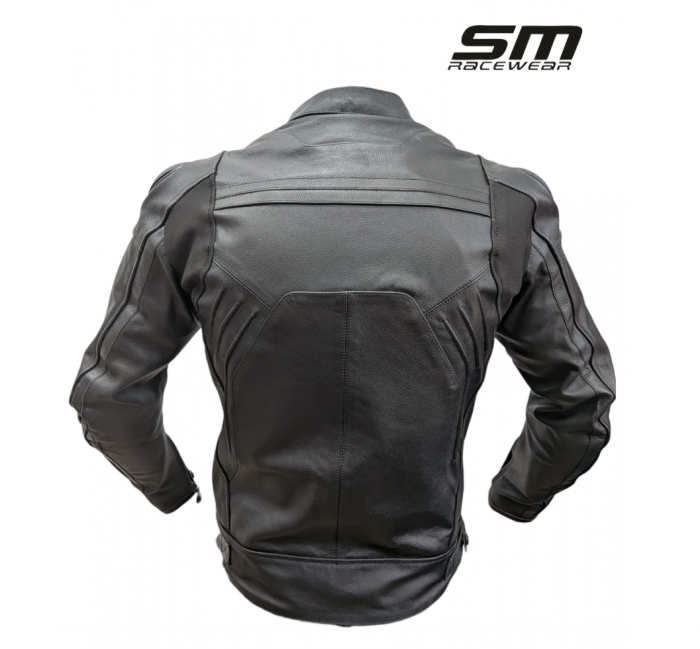 Geaca moto din piele naturala SM Racewear Roadster - Barbati - Captuseala detasabila - Protectii CE - Negru [2]