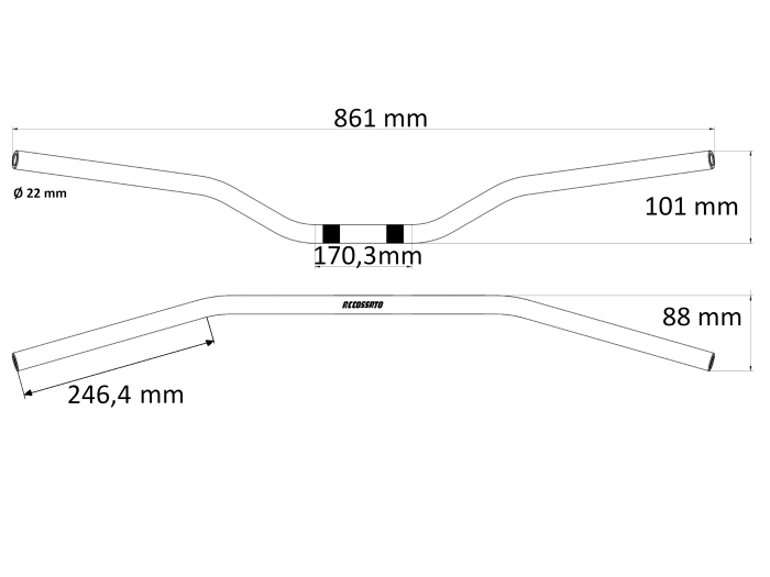 Homologated handlebars ACCOSSATO argintiu (diameter 22mm, length 861mm) [2]