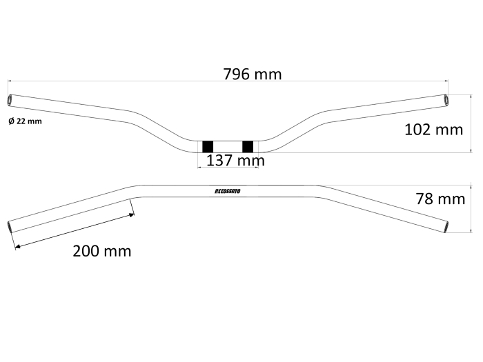 Homologated handlebars ACCOSSATO HBT052N Negru (diameter 22mm, length 796mm) [2]