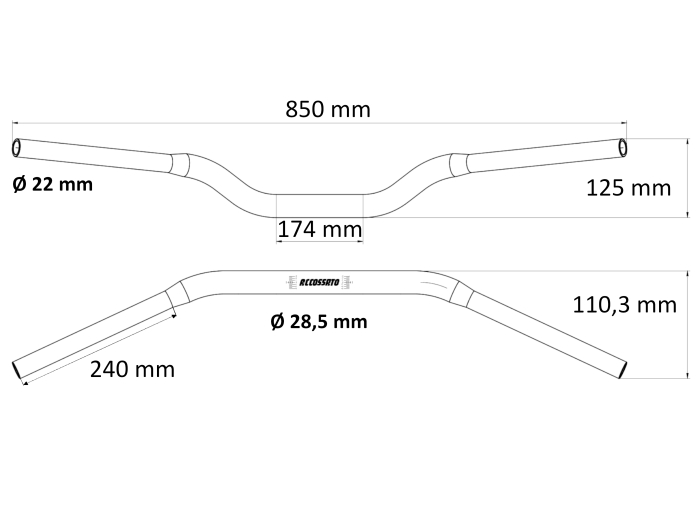Homologated handlebars ACCOSSATO HBT185N Negru (diameter 28,5mm, length 850mm) [2]