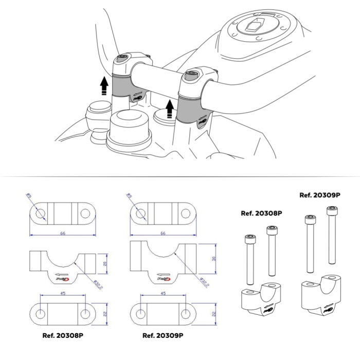 Înălțătoare ghidon Puig suporți risere d32mm [2]