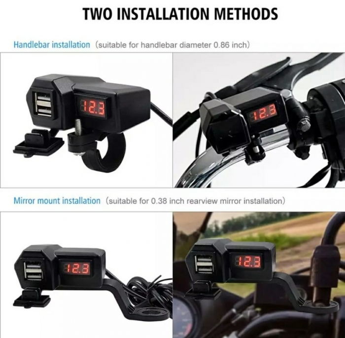Priza usb cu voltmetru moto ATV scuter motocicleta [2]