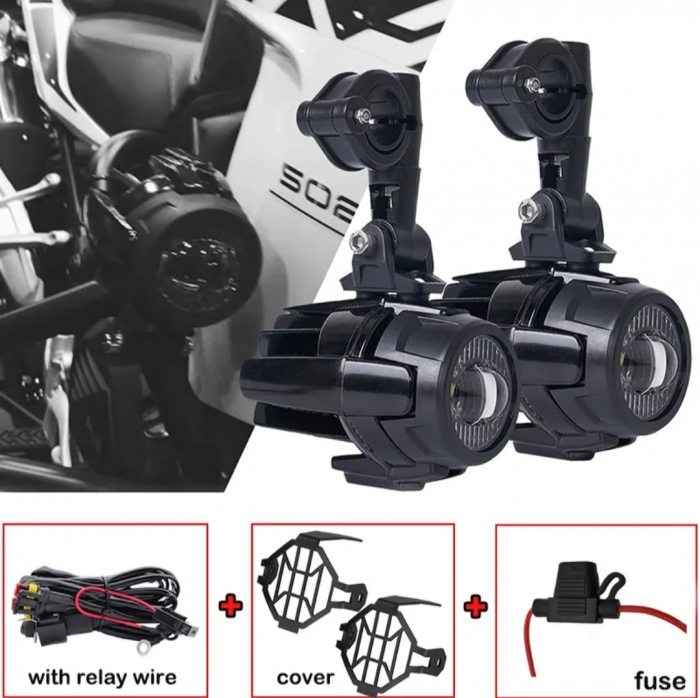 Proiectoare auxiliare moto cu suporți și kit cablaj [2]