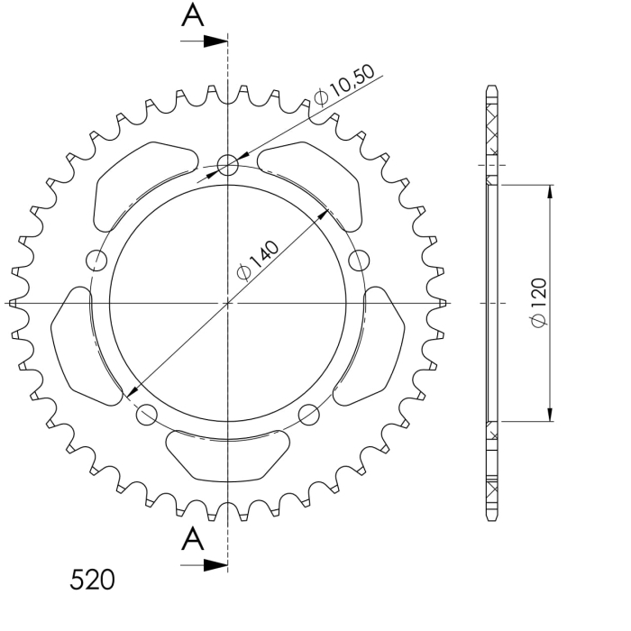 Rear ALU sprocket SUPERSPROX Negru 43T, 520 [2]