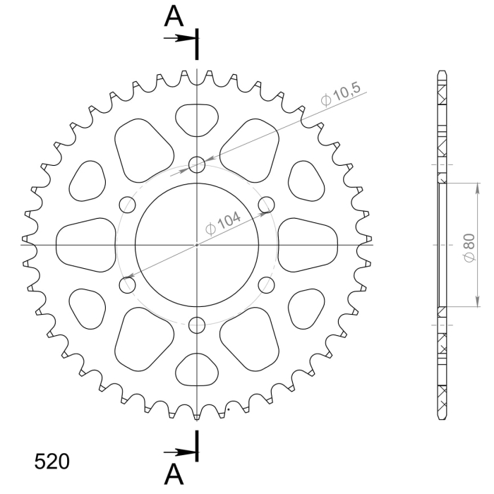 Rear ALU sprocket SUPERSPROX Negru 43T, 520 [2]