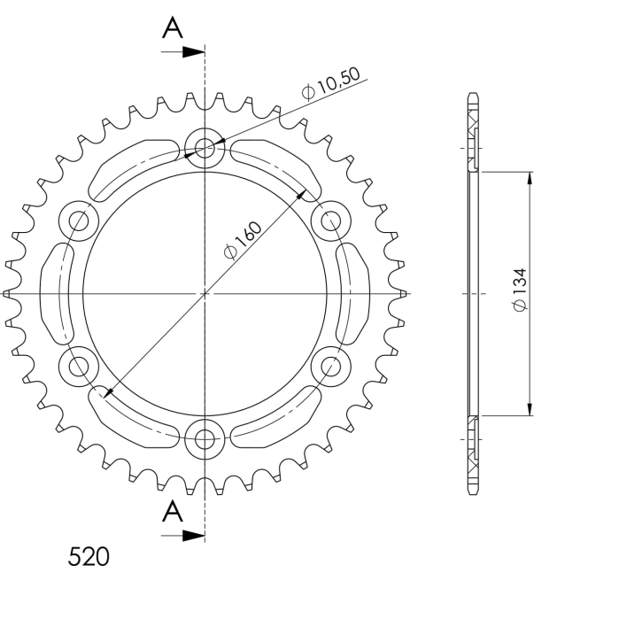 Rear ALU sprocket SUPERSPROX Negru 44T, 520 [2]