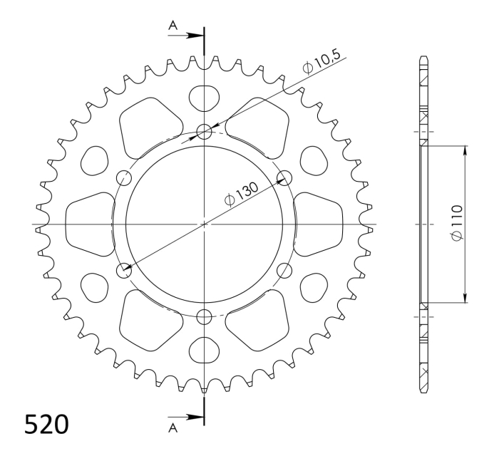 Rear ALU sprocket SUPERSPROX Negru 45T, 520 [2]