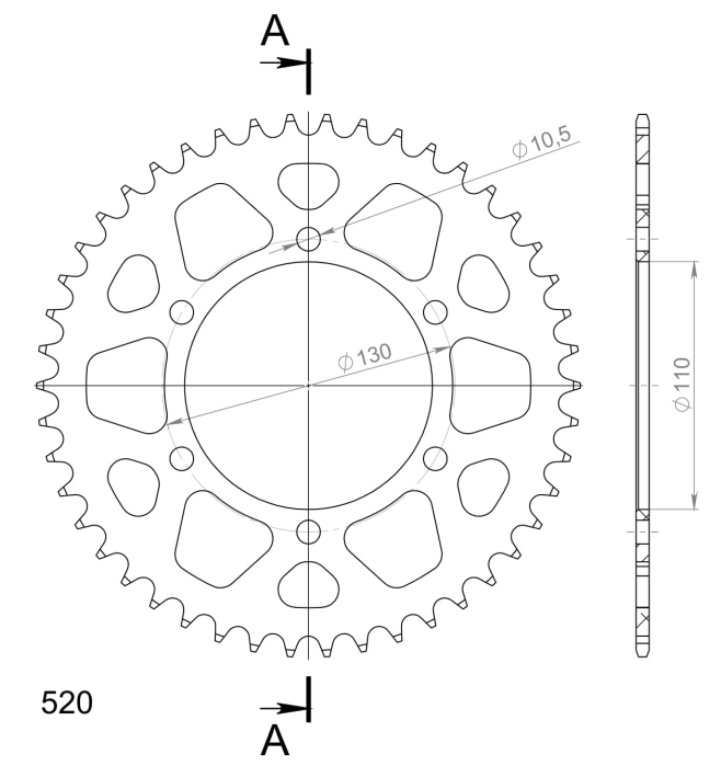 Rear ALU sprocket SUPERSPROX Negru 46T, 520 [2]