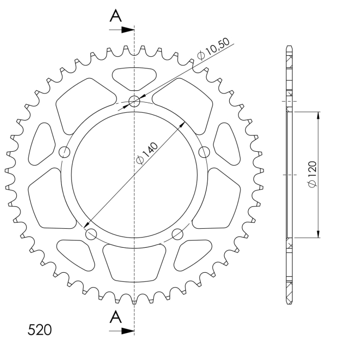 Rear ALU sprocket SUPERSPROX Negru 47T, 520 [2]