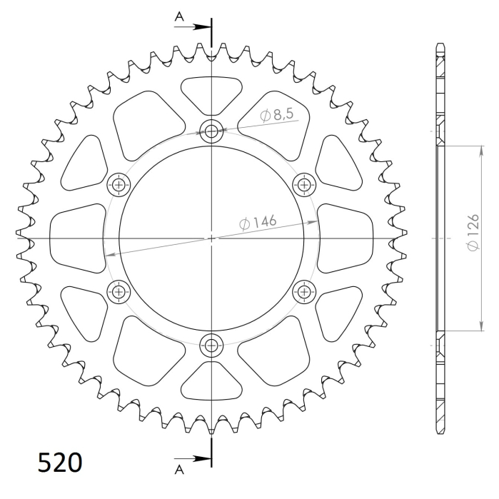 Rear ALU sprocket SUPERSPROX Negru 49T, 520 [2]