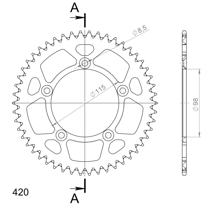 Rear ALU sprocket SUPERSPROX Negru 50T, 420 [2]