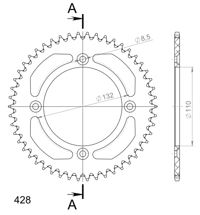 Rear ALU sprocket SUPERSPROX portocaliu 50T, 428 [2]