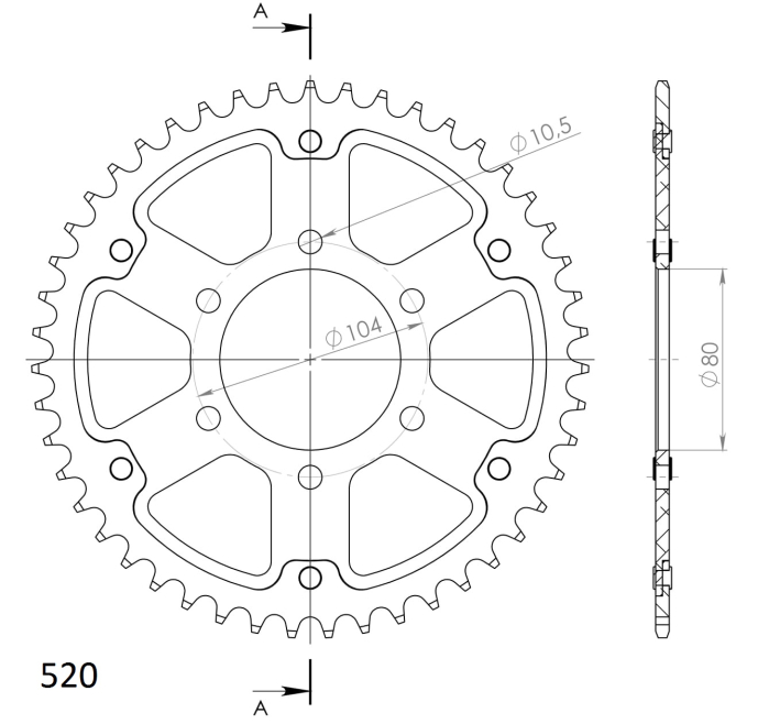 Rear sprocket SUPERSPROX STEALTH auriu 46T, 520 [2]